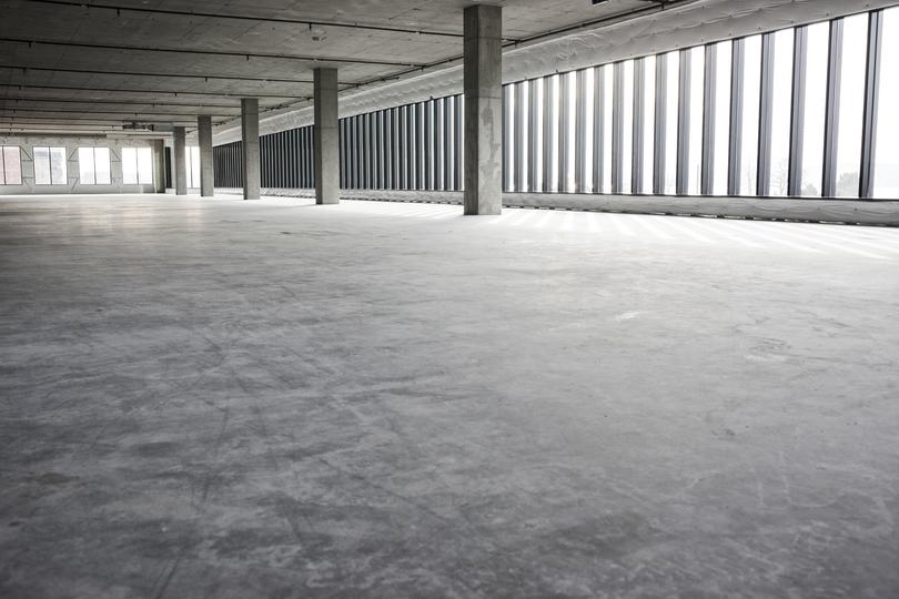 A finished concrete garage floor