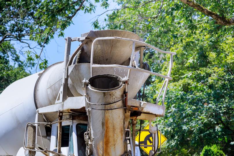 A concrete mixer on a construction site