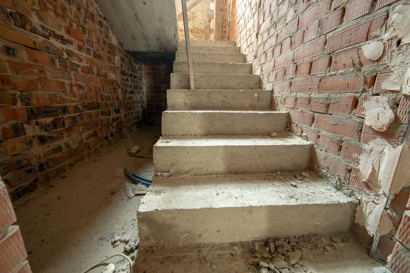 Modern concrete stairs with integrated lighting