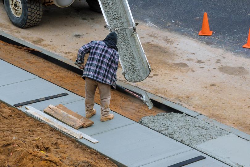 A newly installed concrete driveway